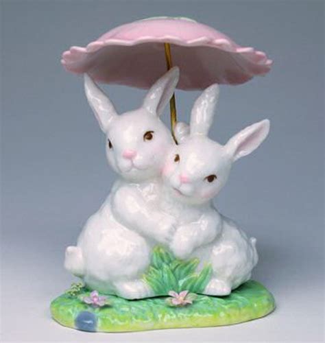 Two Bunny Rabbits Hugging Porcelain Sculpture - Cosmos