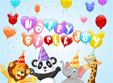 Premium Vector | Birthday background with happy animals