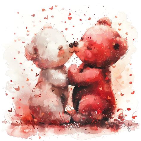 Premium Photo | Sweet Teddy Bears Kissing Illustration love and hearts