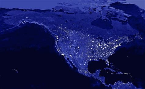 Night time satellite view of the United States and North America ...