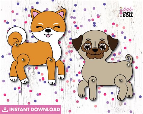 Dog Paper Doll INSTANT DOWNLOAD, Printable Puppy Dog Coloring Page, Dog Birthday Party Activity ...