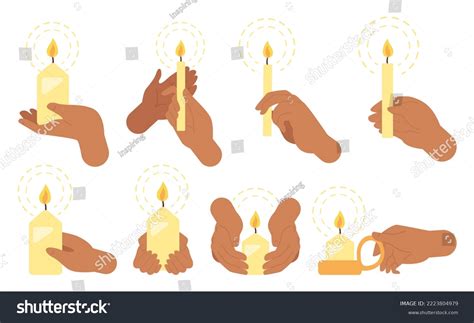 Hand Holding Candles Set Burning Candles Stock Vector (Royalty Free ...