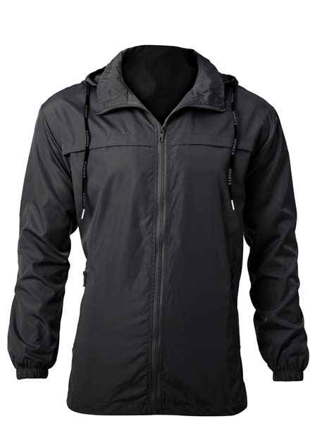 Men's Hooded Windbreaker Full Zip Pockets Lightweight Water-Resistant ...