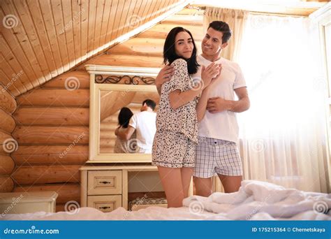 Cute Couple Near Bed at Home. Lazy Morning Stock Photo - Image of relax ...