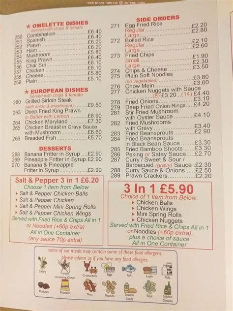 Menu at Lucky Panda restaurant, Clydebank