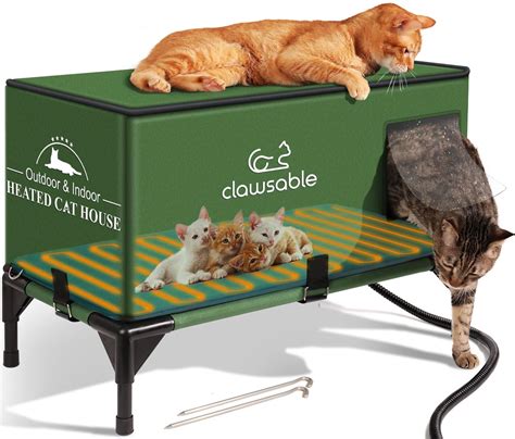 Elevated Base Heated Cat House for Outdoor Cat in Winter, Waterproof ...