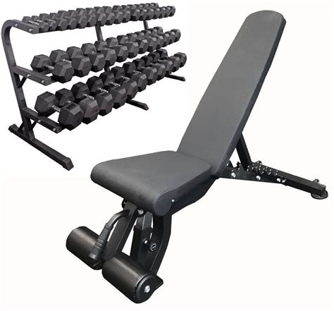 5-100 lb. Dumbbell Set w/ Storage Rack and Adjustable Weight Bench