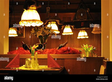 Interior design of old style restaurant Stock Photo - Alamy