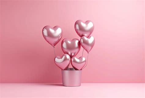 Premium AI Image | pink heart balloons on a pink surface in the style ...