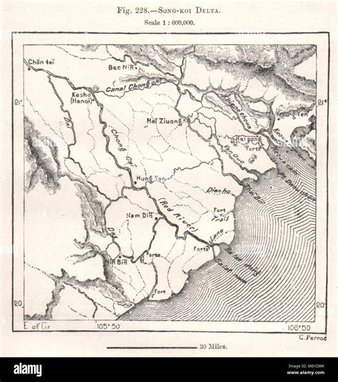 Red River Delta. Vietnam. Sketch map 1885 old antique vintage plan ...