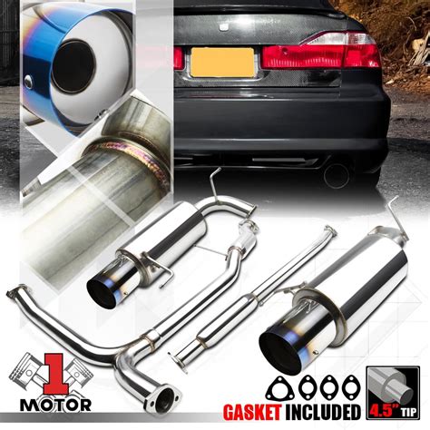 SS Dual Muffler Catback Exhaust System 4.5" Burnt Tip for 98-02 Honda ...