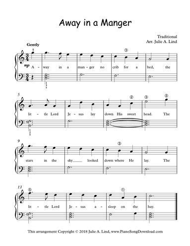 Away in a Manger, free printable late beginner Christmas Carol piano ...