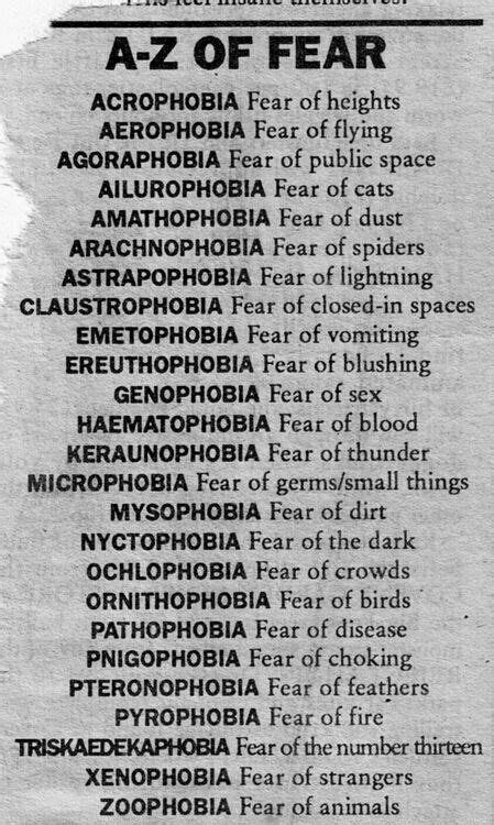 Phobias A-Z | I Am Fearful of... | Pinterest