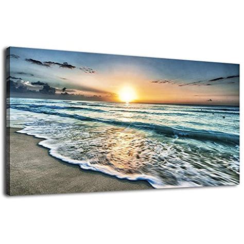 Waves Canvas Wall Art Beach Sunset Ocean Nature Pictures Long Canvas Artwork Prints Contemporary ...