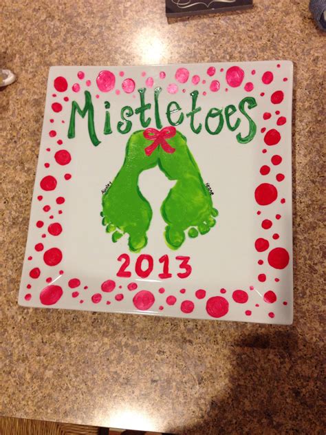 Mistletoes - footprint painting with glass paint. Plate for Santa's cookies? | Mistletoes ...