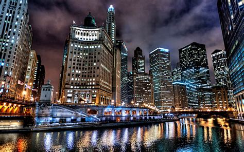 Fond d'écran : ville, Etats-Unis, Chicago, nuit, lumières, HDR 1680x1050 - - 654822 - Fond d ...