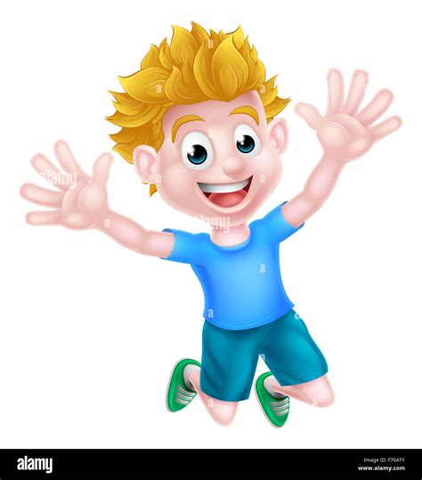 A happy cartoon boy kid jumping for joy Stock Photo - Alamy