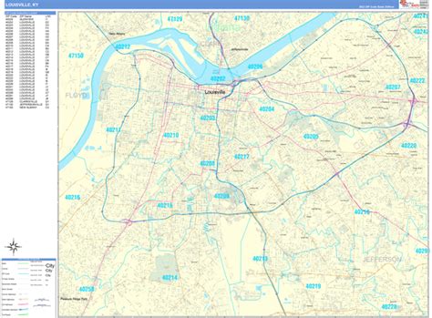 Louisville Kentucky Zip Code Wall Map (Basic Style) by MarketMAPS ...