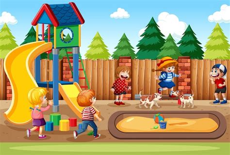 Free Vector | Children playing in the playground scene