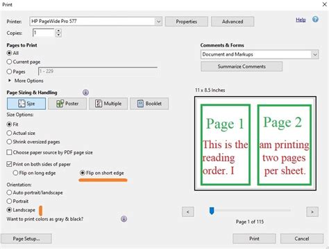 printing - If I turn Landscape page horizontally, flip on Long or Short ...