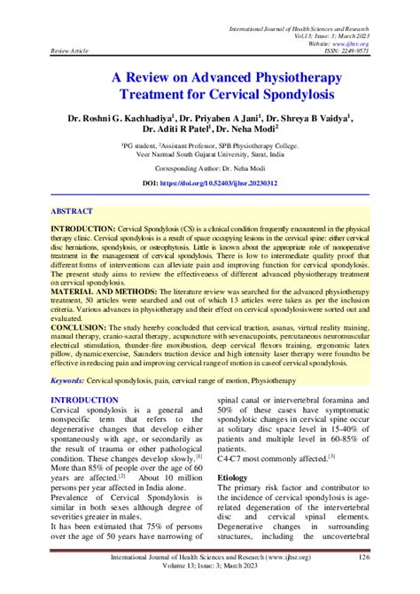 (PDF) A Review on Advanced Physiotherapy Treatment for Cervical Spondylosis | International ...