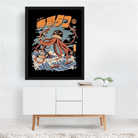 Black The Tako Sushi Illustrations Kaiju Art Print/Poster - Bed Bath & Beyond - 34871153