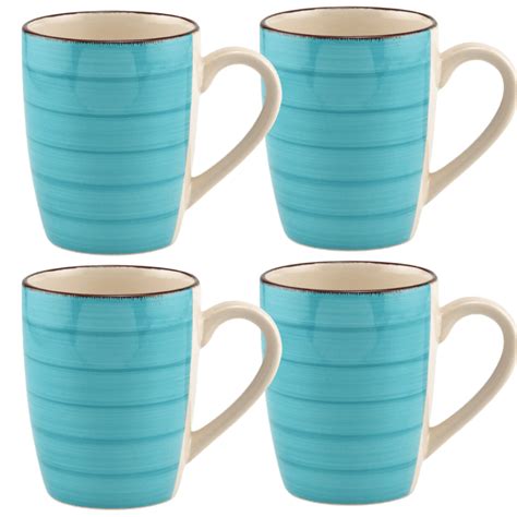 Coffee Mug Set of 8 Turquoise Swirl Stoneware Mugs, 12 oz. for Tea, Cappuccino, Latte, Coffee ...