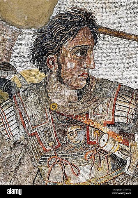 . The detail of the Alexander Mosaic showing Alexander the Great ...