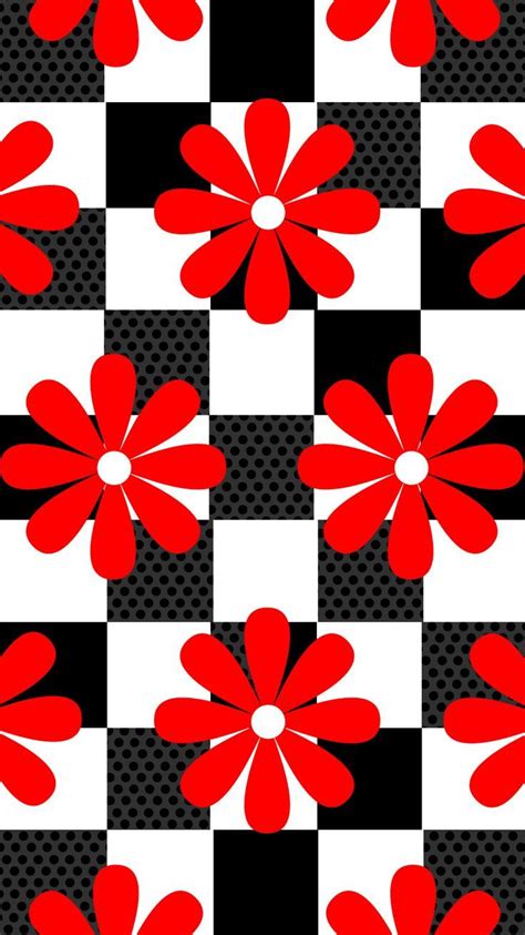 Black white red abstract art. 'red flower with check background' (6 ...