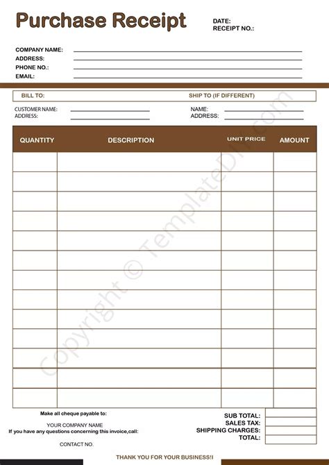 Purchase Receipt Template Blank Printable [PDF, Excel & Word] | Receipt template, Purchase ...