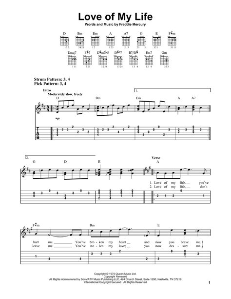 Love Of My Life (Easy Guitar Tab) - Print Sheet Music Now