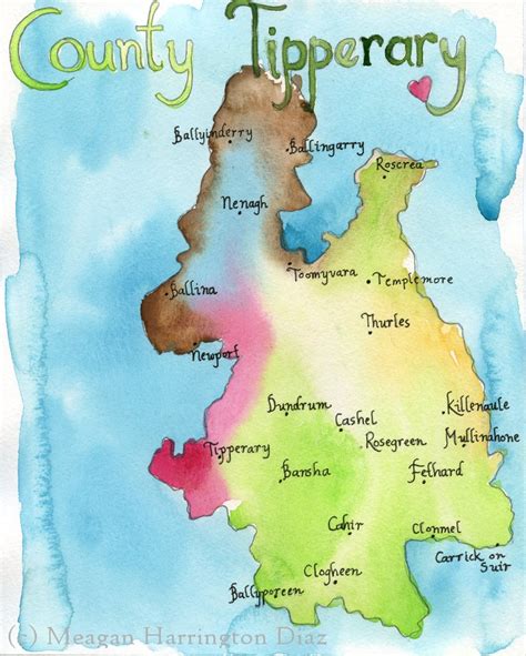 Map Art Ireland Map County Tipperary Ireland Fine Art Watercolor Print ...