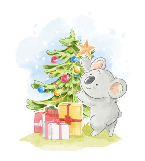 Koala Decorating Christmas Tree 687366 Vector Art at Vecteezy