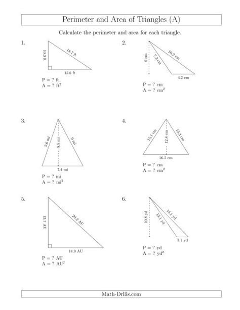 Calculating the Perimeter and Area of Triangles (A)