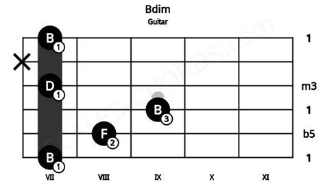 Bdim Guitar Chord | B diminished triad | Scales-Chords