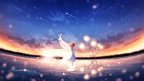 4K, comet, water, sunlight, sunset, dress, outdoors, skyscape, fantasy ...