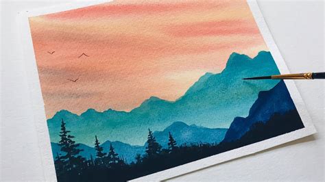 watercolor painting landscape mountains for beginners | watercolor art easy landscape tutorial ...