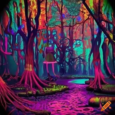 Psychedelic forest with smiling objects on Craiyon