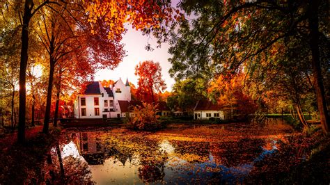 autumn, Pond, Houses, Trees, Nature Wallpapers HD / Desktop and Mobile ...