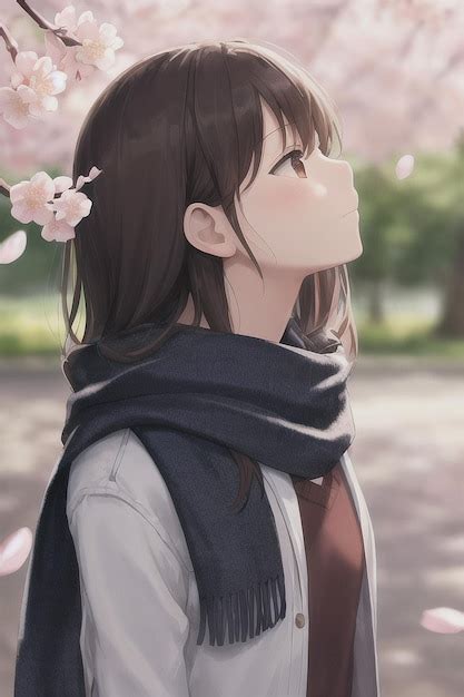 Premium AI Image | Anime girl looking up at the cherry blossoms