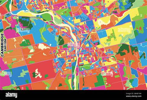 Colorful vector map of Cambridge, Ontario, Canada. Art Map template for selfprinting wall art in ...