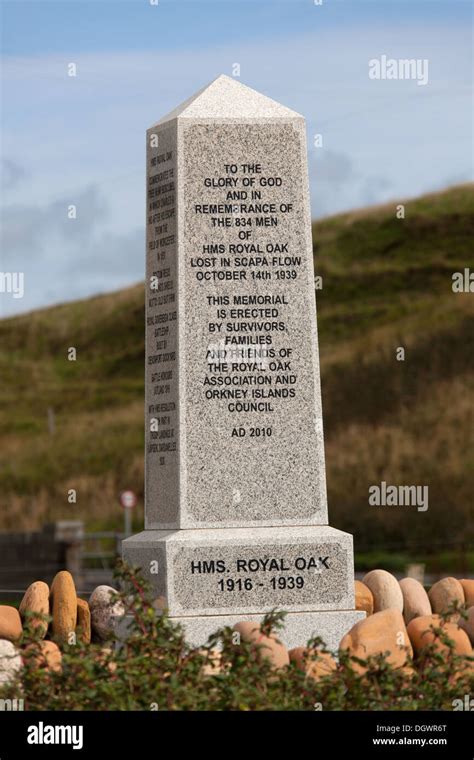 Islands of Orkney, Scotland. The HMS Royal Oak memorial on Kirkwall’s ...