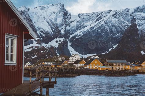 Norway rorbu houses and mountains 3290199 Stock Photo at Vecteezy