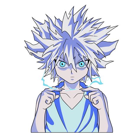 Killua Anime Blue Hair Expressive Eyes Fantasy Art PNG Cutout | PNG All