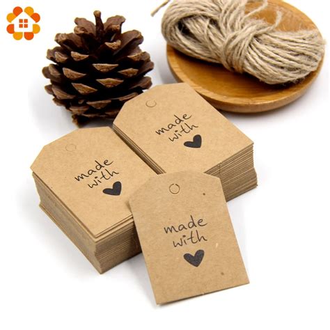 50PCS Paper Tags with Rope Handmade with Love Paper Card Tags Labels ...