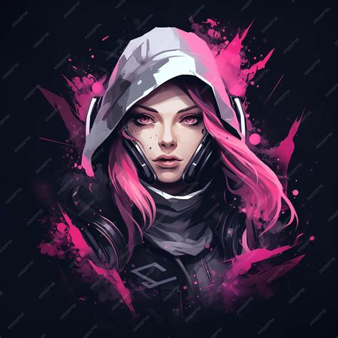 Premium Photo | Gamer girl logo icon with abstract background