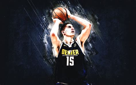 Download wallpapers Nikola Jokic, NBA, Denver Nuggets, blue stone ...