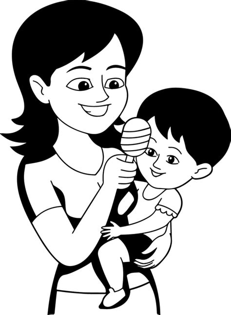 Children Clipart- black-white-baby-sitter-with-child-and-toy-black ...