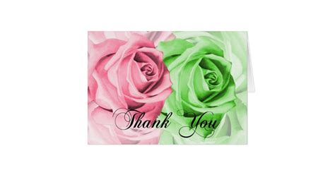 Pink & Green Roses Thank You Card | Zazzle