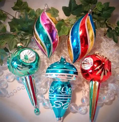 Vintage Glass Christmas Ornaments – 5 Jumbo Size in Luminous Colors ...